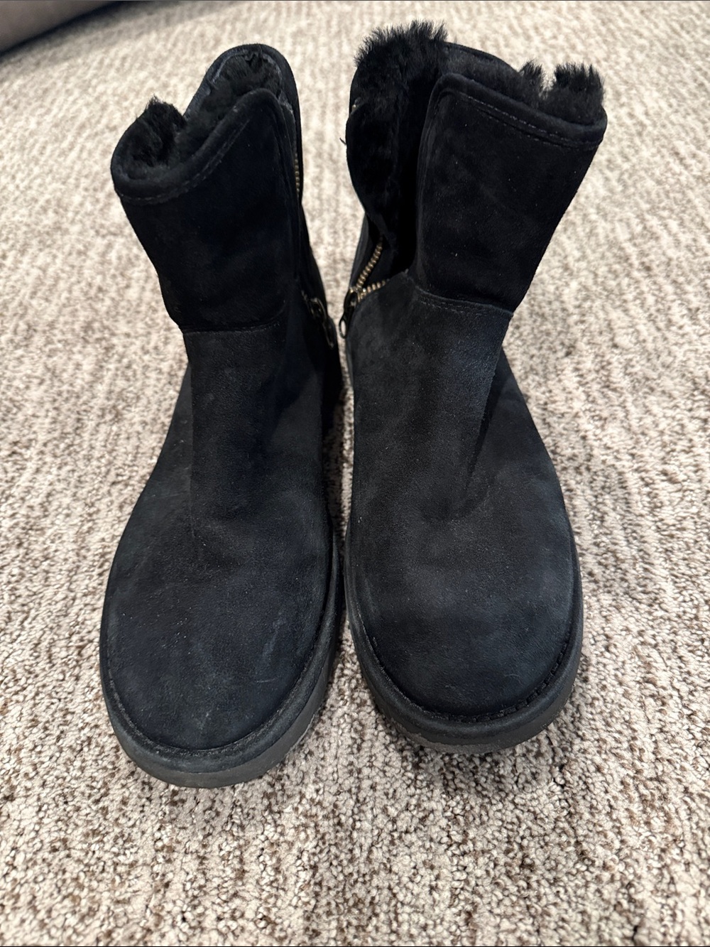UGG Black Suede Fleece-Lined Women's Short Boots